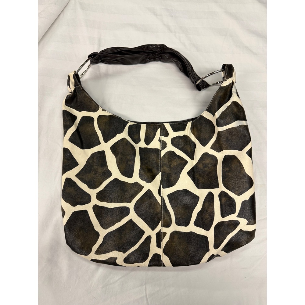 VTG Y2K Attention Giraffe Print Hobo Bag Brown Animal Pattern Shoulder Bag